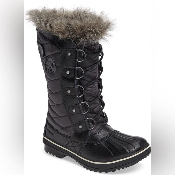 SOREL Black Fur-Lined Lace-Up Waterproof Winter Boots Sz 11 Outdoor Ski Resort